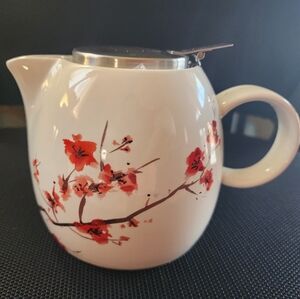 Tea Forté Cherry Blossom White Teapot with Pink Floral Design - NIB!